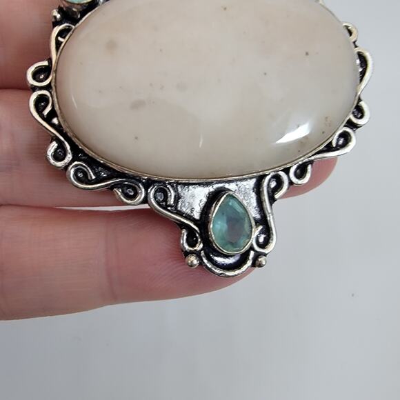 Handmade Silver Pendant with White Jasper, Sugilite & Emerald Accents - Picture 6 of 10